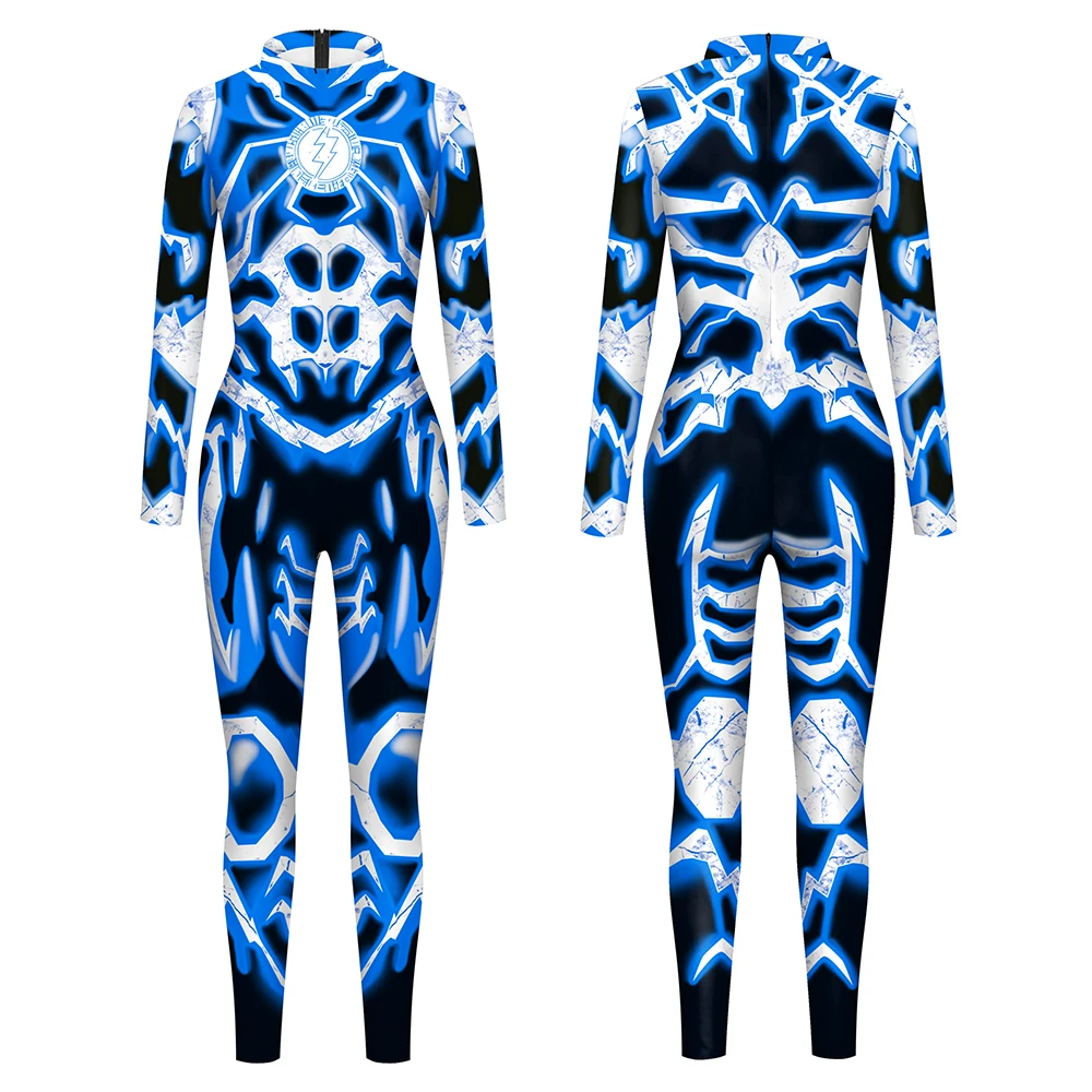 Blue Psychedelic Skeleton Jumpsuit Men Women Halloween Cosplay Costume Elastic Spandex Catsuit Carnival 3D Printing Bodysuit