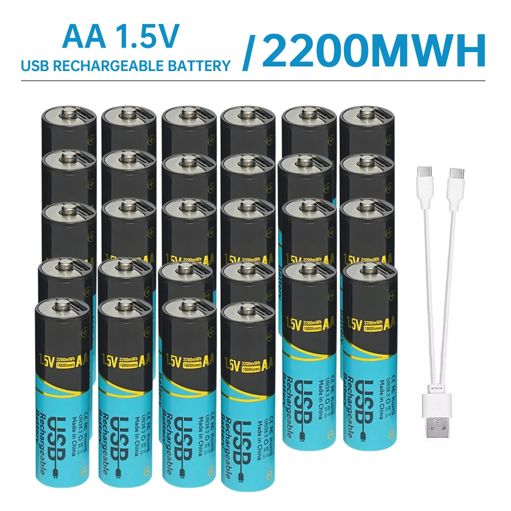 Skywolfeye 28pcs Lithium AA 1.5V USB Batteries Rechargeable Batteries for Lamp Fan Clock