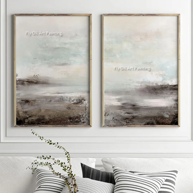 New Popular Grey Black Abstract Landscape Artwork On Canvas Simple Set Of Two Oil Painting For Living Room Decor As Gifts