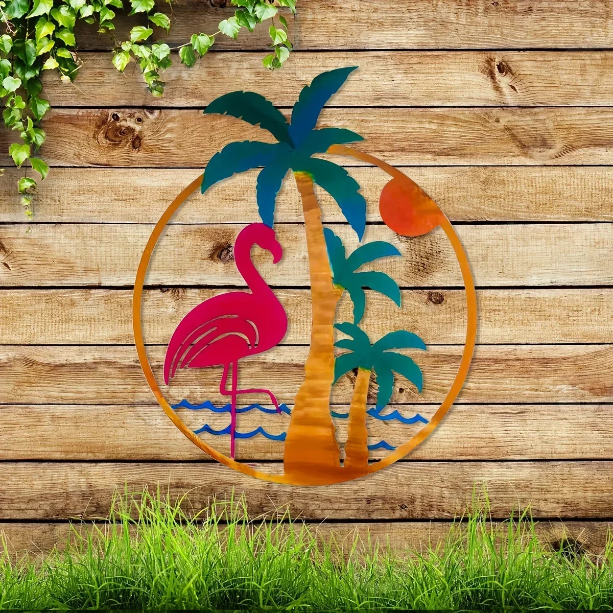 Flamingo Metal Wall Art Palm Tree Hanging Decor For Indoor Outdoor Flamingo Wall Plaque Hanging Artwork Wall Decoration