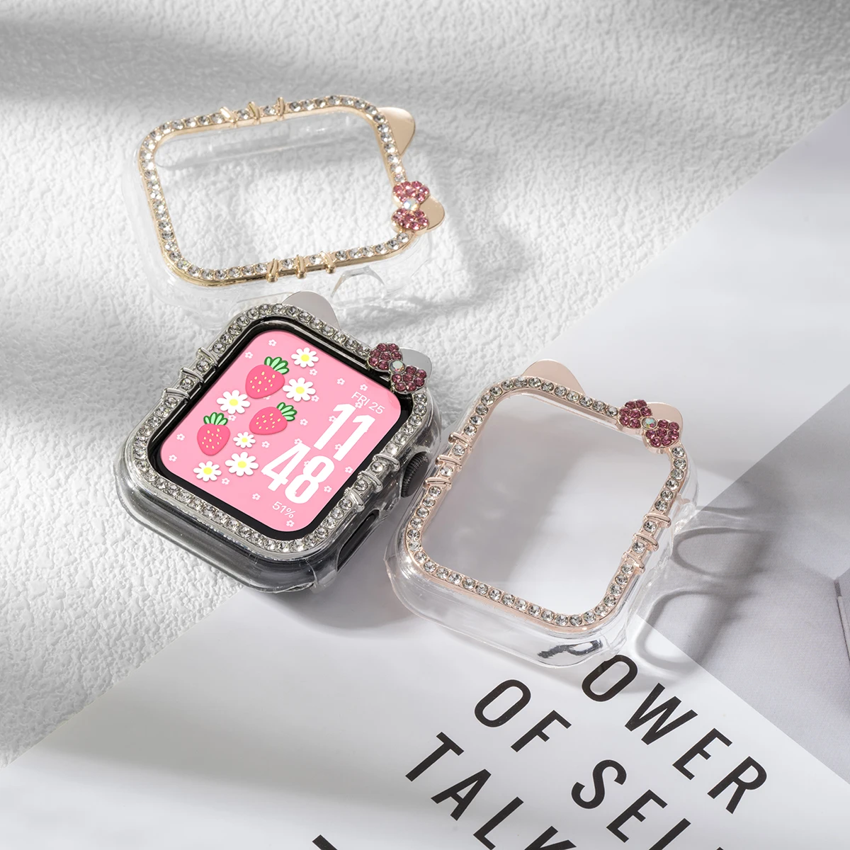 Hollow Bling Cartoon PC Watch Case For Apple Watch Series 987654321 40/41Mm Girl's Gift For Iwatch 44/45MM Protective Cover image 3