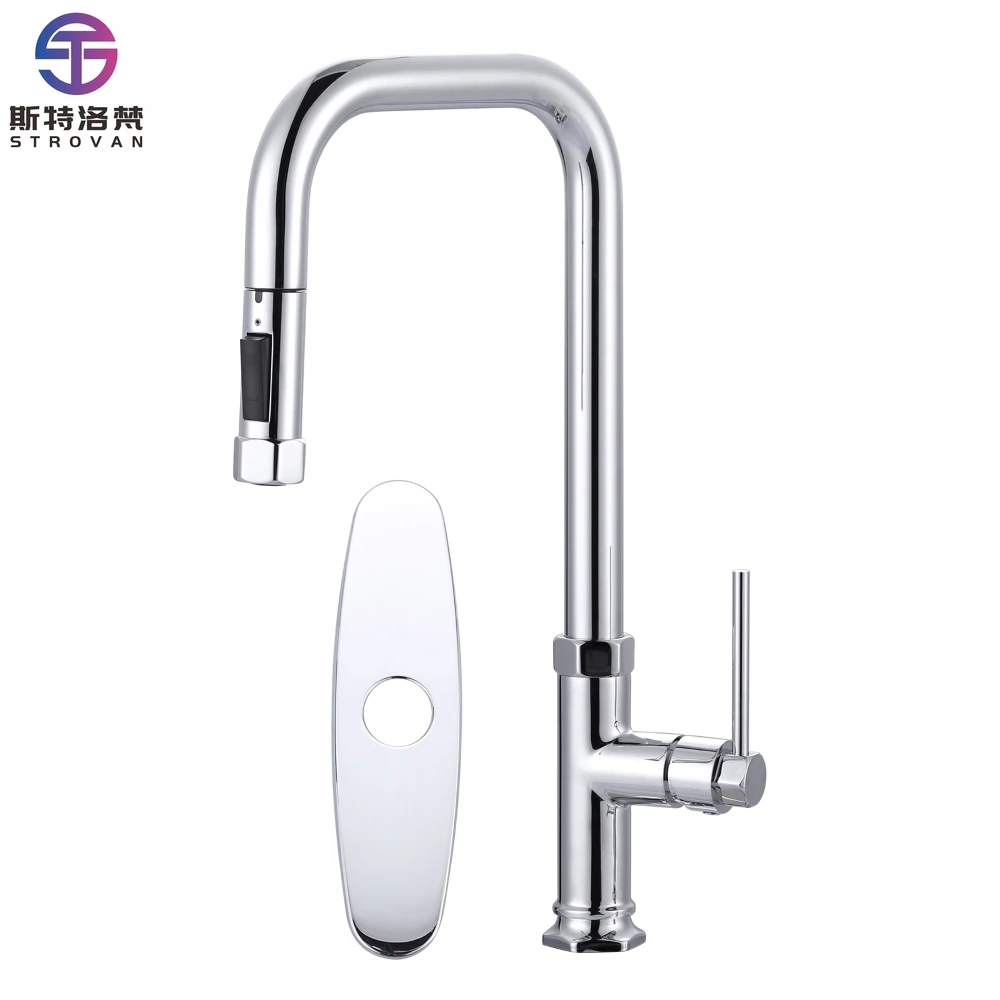 

Chrome Kitchen Faucet Single Handle Stainless Steel Kitchen Taps with Pull Out Sprayer, Pull Down Kitchen Sink Faucet