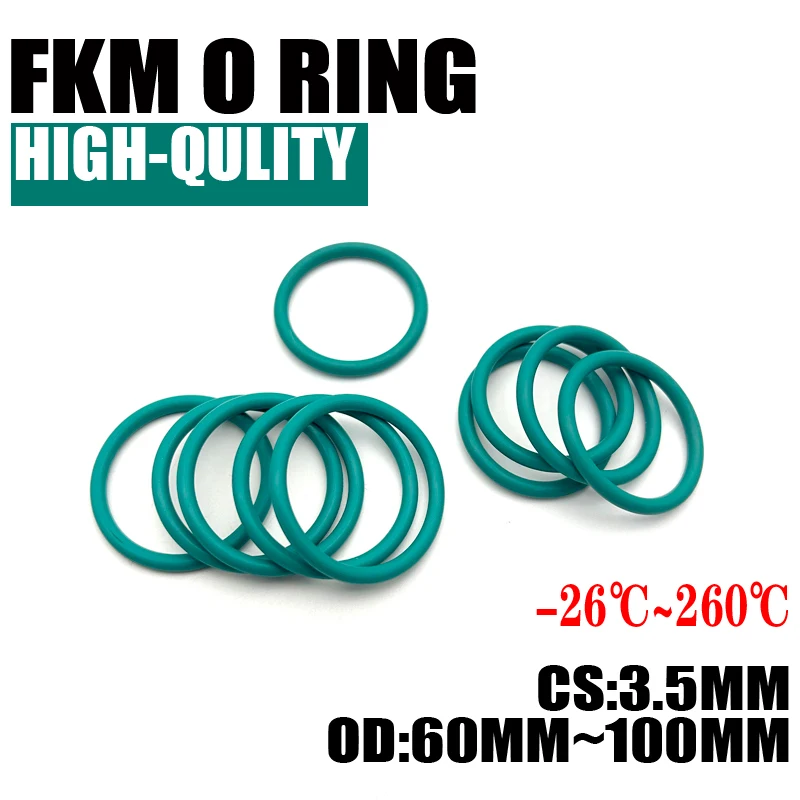 

10Pcs FKM Fluorine Rubber O Ring Sealing Gaskets Thickness CS 3.5mm OD 60~100mm Insulation Oil High Temperature Resistance Green