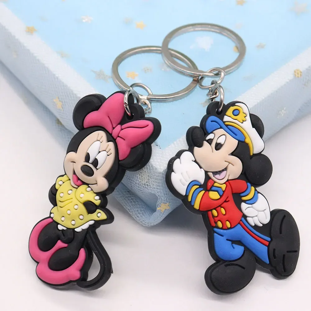 1PCS PVC Keychains Cartoon Disney Mickey Minnie Key Chains for Car Keys Cute Keyring Keychains Kids Party Gift Bag Decoration