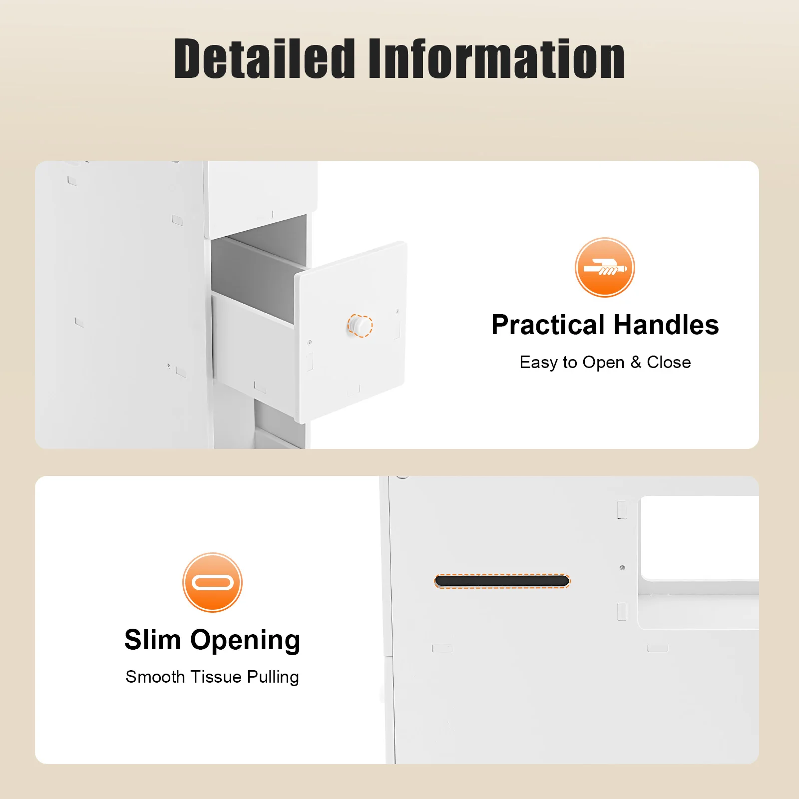 White Bathroom Storage Cabinet, Narrow Floor Storage Cabinet, Storage Cabinet with Drawers