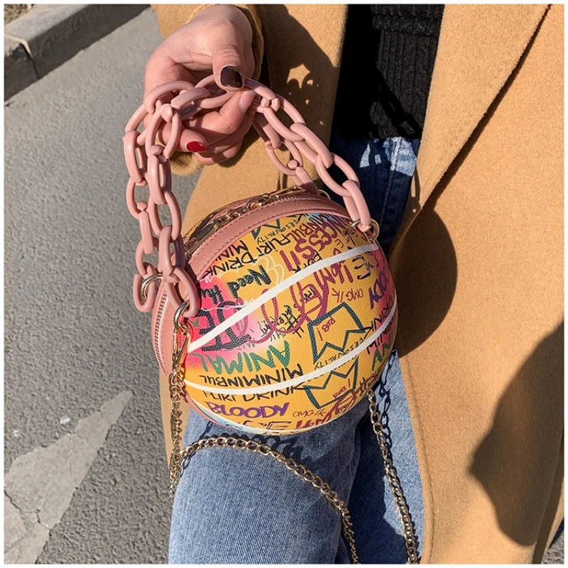 

Graffiti personalized basketball bag, hand-held spherical bag, single shoulder, crossbody women's bag