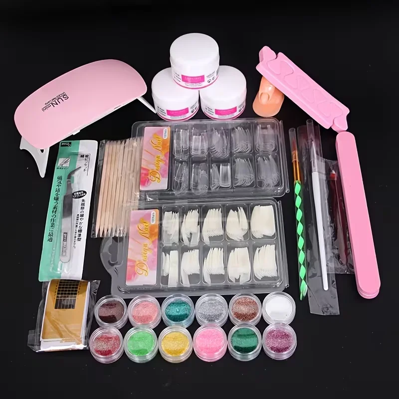 

Beginner-Friendly Acrylic Nail Kit: 23 Professional Tools & 12 Glitter Powders (Transparent Base)
