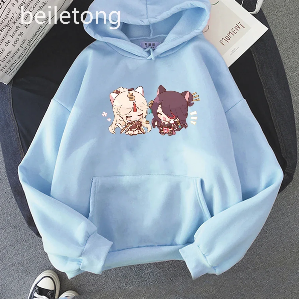 Sudadera con capucha Harajuku Genshin Impact Chibi Beidou y Ningguang para mujer, ropa Kawaii de manga larga, sudadera de gran tamaño, Primavera