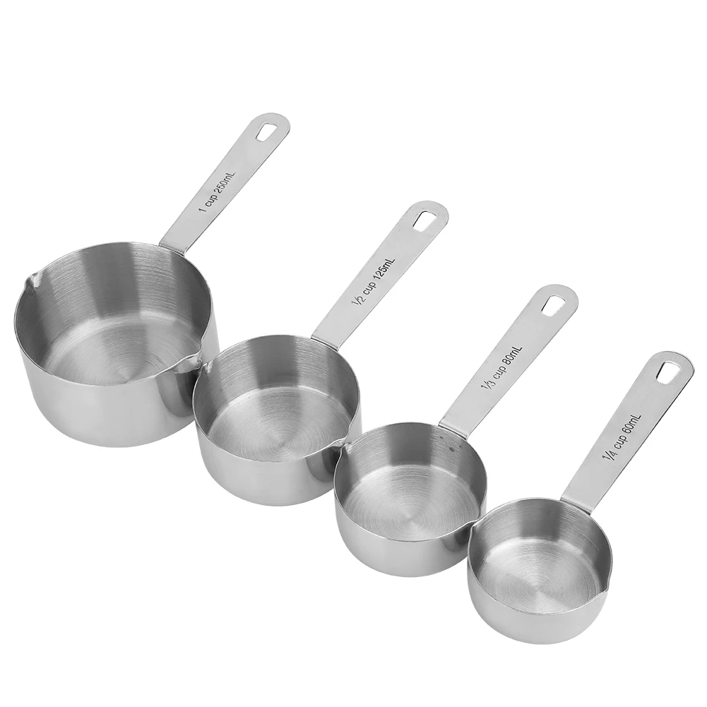 4 Stück Messbecher 60ml 80ml 125ml 250ml Edelstahl Messlöffel Tasse Geschirr Küche Backwerk zeuge