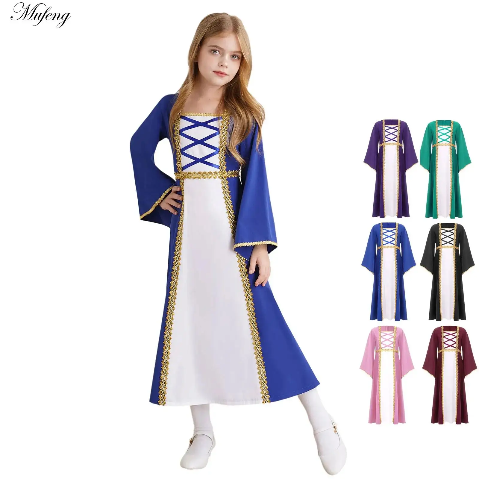 Kinderen Meisjes Middeleeuwse Renaissance Royalty Prinses Jurk Verkleedkleding Voor Halloween Feest Podium Verkleedkostuum