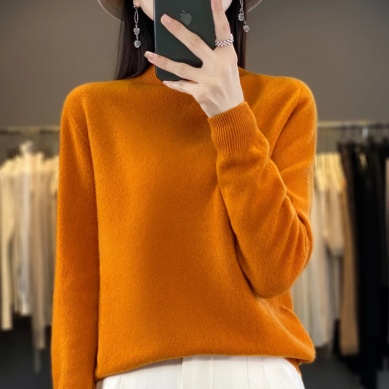 ZYCZCXX 100% Merino wool cashmere sweater women\'s half turtleneck pullover Autumn and winter new fashion knitted warm top basic