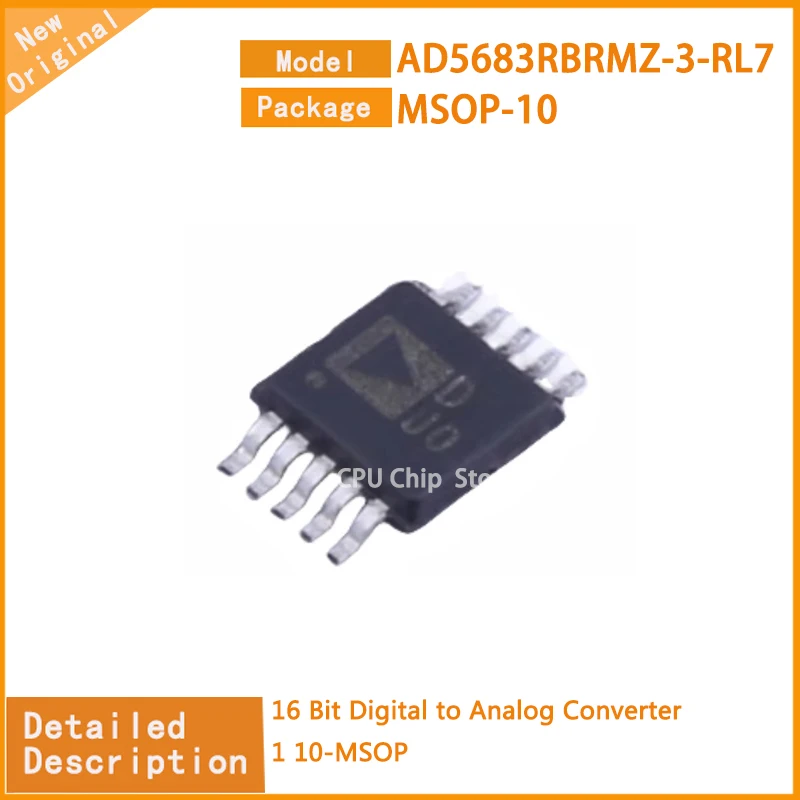 5Pcs/Lot  New Original   AD5683RBRMZ-3-RL7  AD5683RBRMZ  16 Bit Digital to Analog Converter 1 10-MSOP