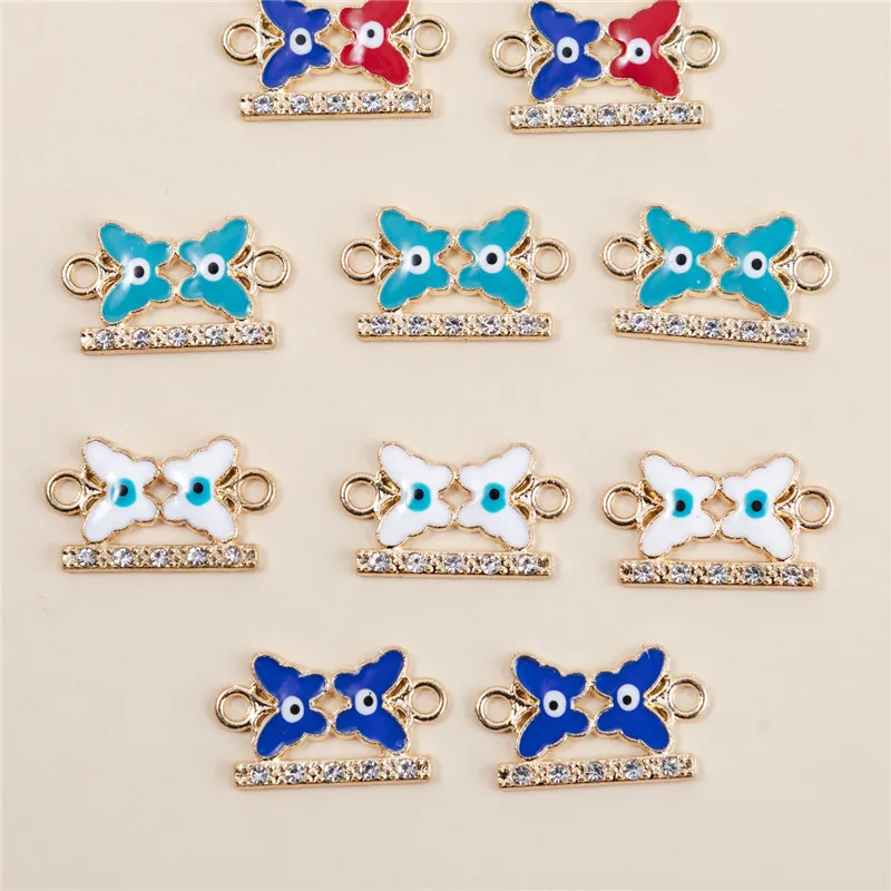 

10pcs/pack Mixed Color Blue Eyes Double Butterfly Charms Connector For Women Girls DIY Necklace Earrings Jewelry Accessories