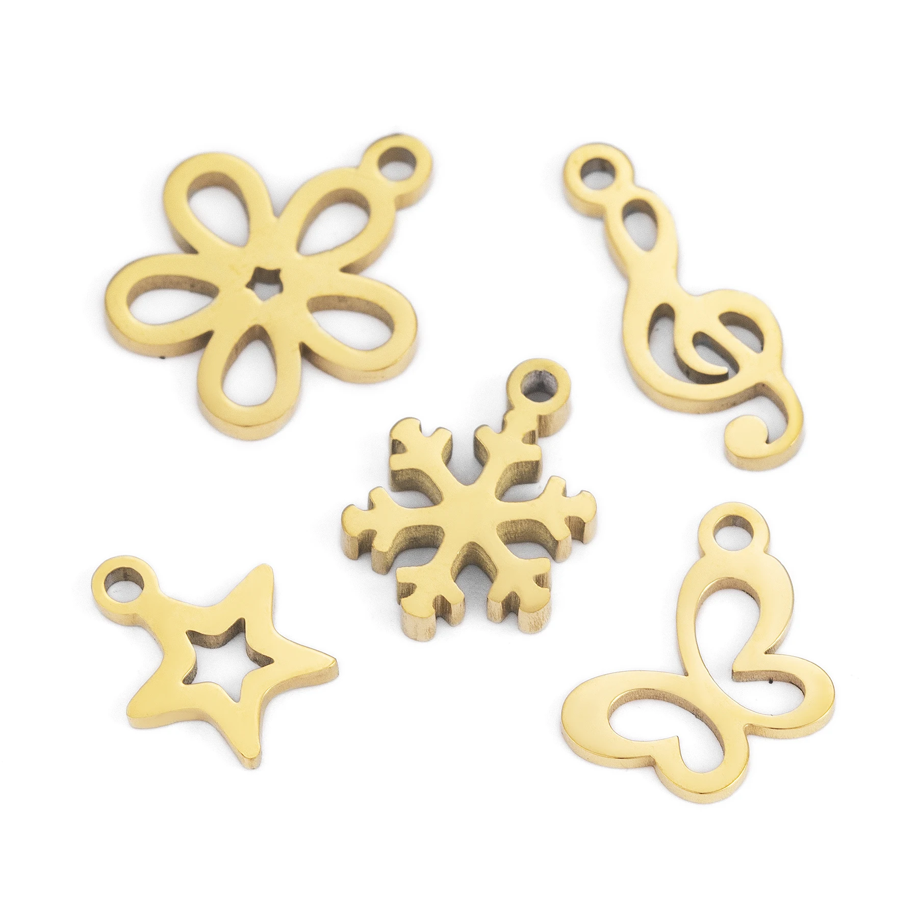 6 Stück/Set Edelstahl Mini Spiegelpolierte Anhänger in Form von Schneeflocke, Delfin, Krone, Stern und Schmetterling für DIY-Schmuckherstellung Zubehör – Detail 3