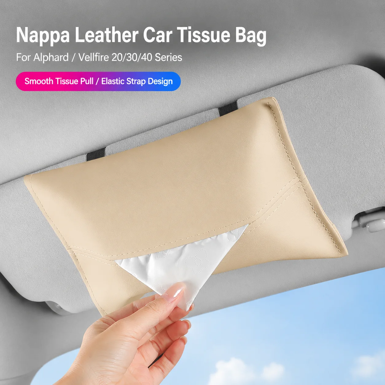 Car Tissue Bag Sun Visor Organizer for Alphard Vellfire 20 30 40 Series Nappa Leather Interior Accessories Storage Pouch Box
