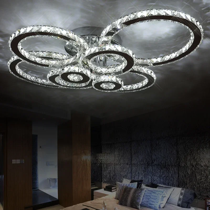 

Lobby Surface Circle Ring AvizeMounted Modern Led Ceiling Crystal Chandeliers For Living Room Bedroom Cristals Large Chandelier