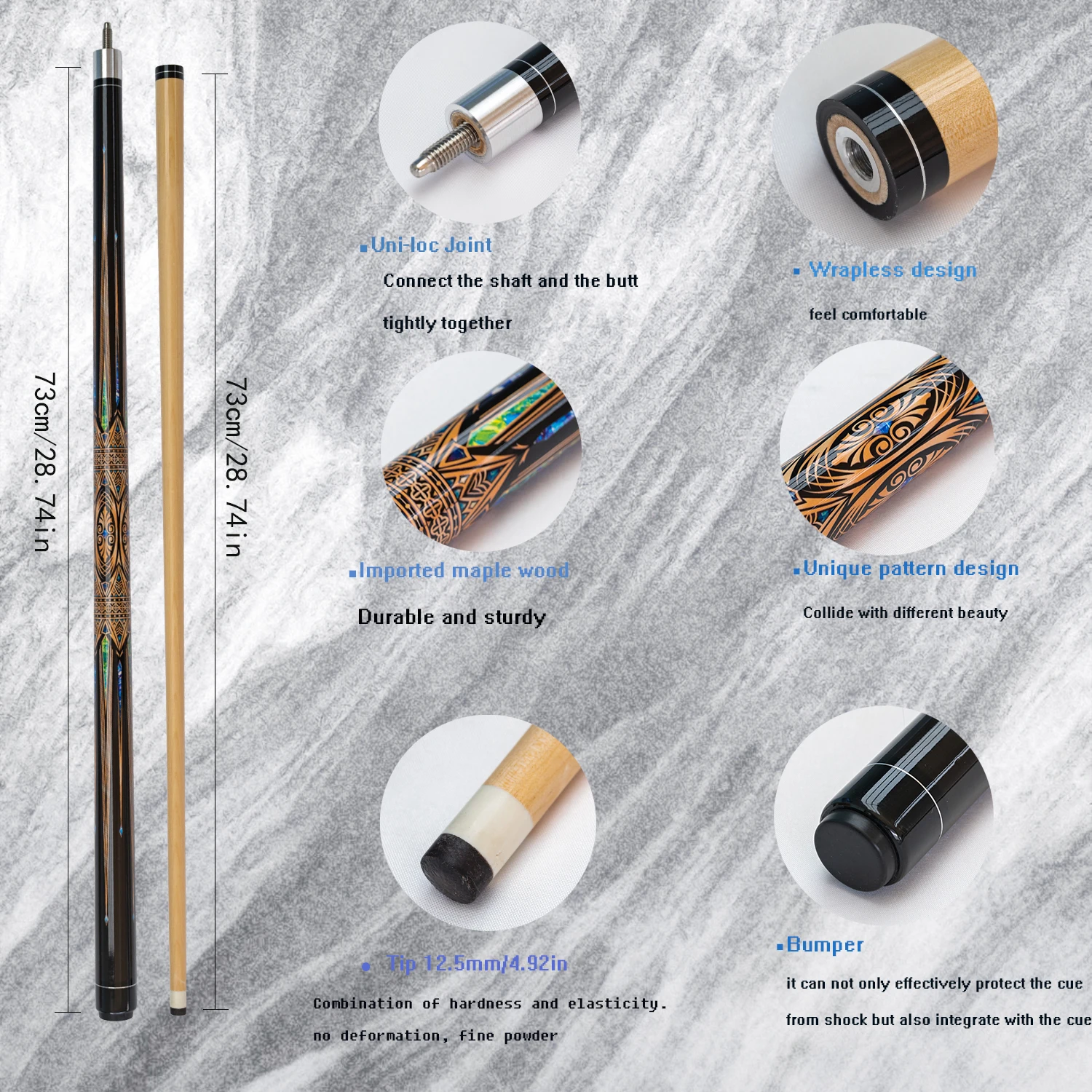 Premium Maple Pool Cue Stick for American Nine-ball and Snooker Games - Classic Design, Smooth Finish, Superior Craftsmanship