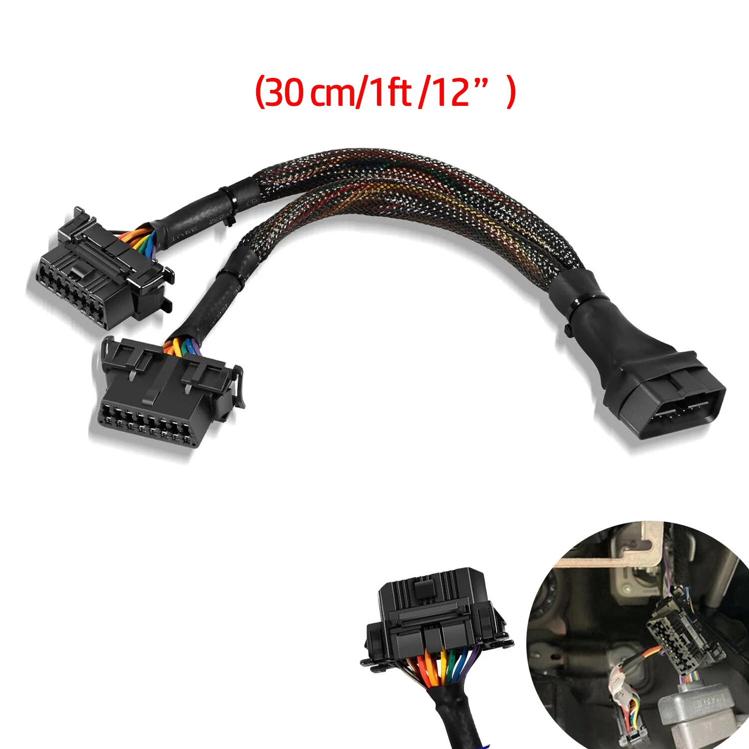 B6 OBD2 Splitter Cable 16 Pin OBD II Splitter Extension 1 Male to 2 Female Fits for All Standard OBD2 Devices (30 Cm/1ft /12
