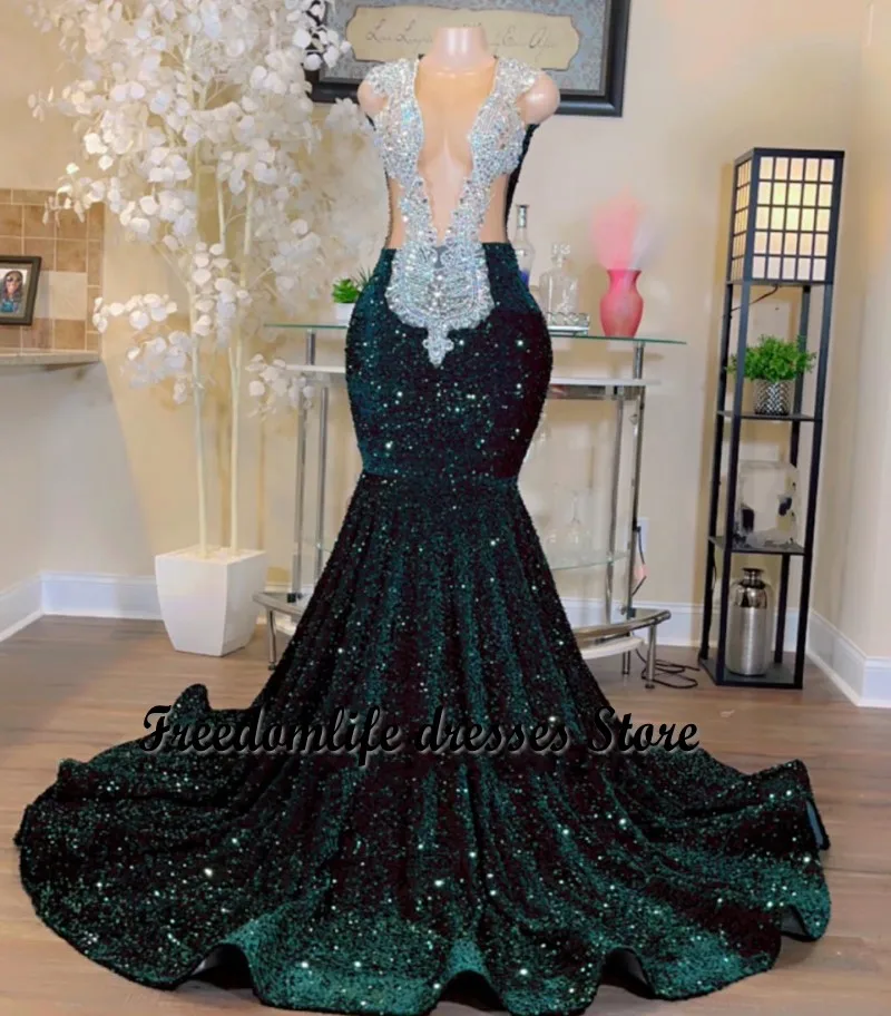 Cara&Alan Luxury Dark Green Prom Dresses 2023 Beading Applique Mermaid Party Dress Long Evening Gowns Vestido De Graduación