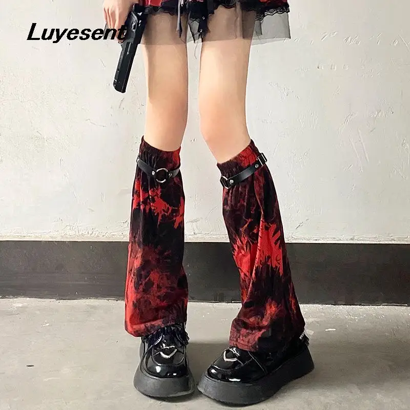 

Japanese Gothic Red Tie Dye Lady Harajuku Leg Warmer 2023 Spring Y2k Girl Calf-length Loose Long Socks Korean Chic Leg Warmers