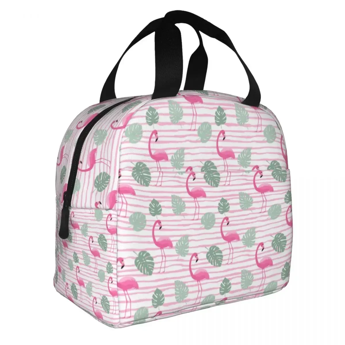 Pink Flamingo Tropical Leaves Lunch Bags Waterproof Insulated Cooler Bags Thermal Cold Food Picnic Lunch Box
