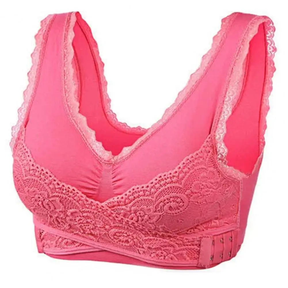 Women Cross Front Side Buckle Push Up Lace Wireless Brassiere Bra Underwear For Yoga Perspective Full Cup Solid Color Seamless