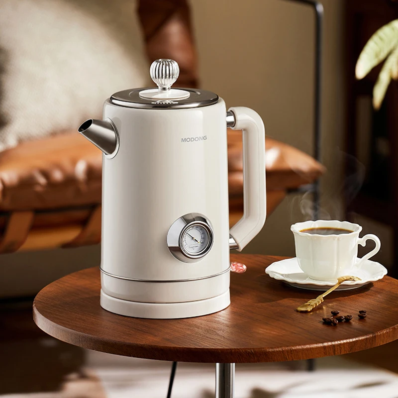 

1.8L Retro Electric Kettle With Mechanical Thermometer Boil Water Tea Pot 304 Stainless Steel Automatic Power Off Insulation Pot
