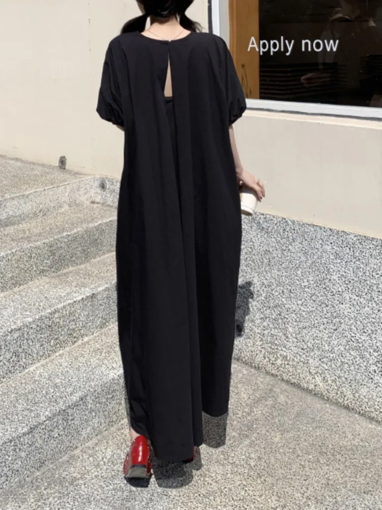 퍼프 슬리브 여름 빈티지 여성 드레스 새로운 높은 허리 솔리드 v 넥 캐주얼 루즈 a 라인 드레스 여성 vestidos