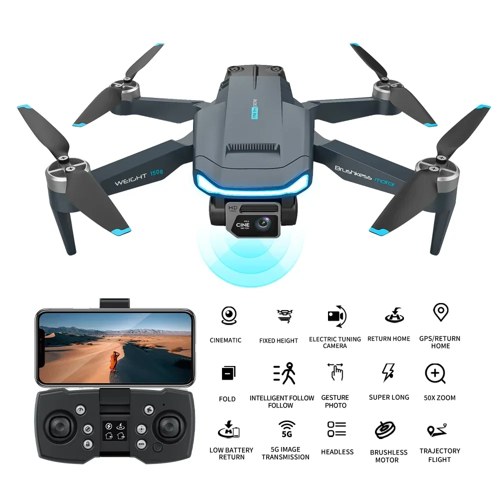 F194 Mini Brushless GPS Folding Drone 4K HD Dual Camera Drones Aerial Photography 5G Long Range Remote Control Dron Toy 1000M