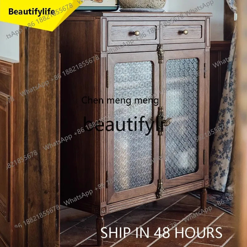 CC American all-solid wood dining side cabinet against the wall locker living room retro storage wine cabinet combination