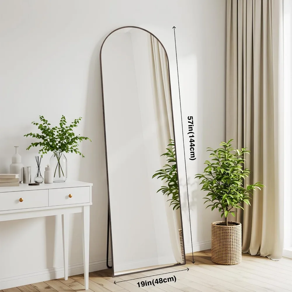 Freestanding Full-Length Aluminum Framed Floor Mirror in Grayish Driftwood Style for Complete Body Reflection
