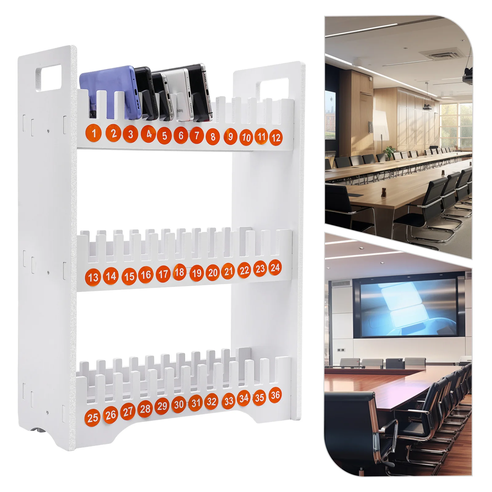 Organizer na telefony komórkowe z 36 przegródkami, wytrzymały organizer z PVC z numerowanymi przegródkami do zarządzania telefonami w klasie lub biurze.