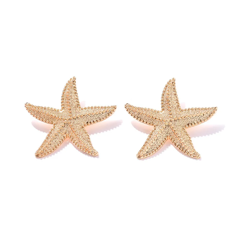 Bohemian Starfish Stud Earrings Exaggerated Chic Starfish Dangle Drop Earrings Plating Trendy Starfish Pendant Earrings Women