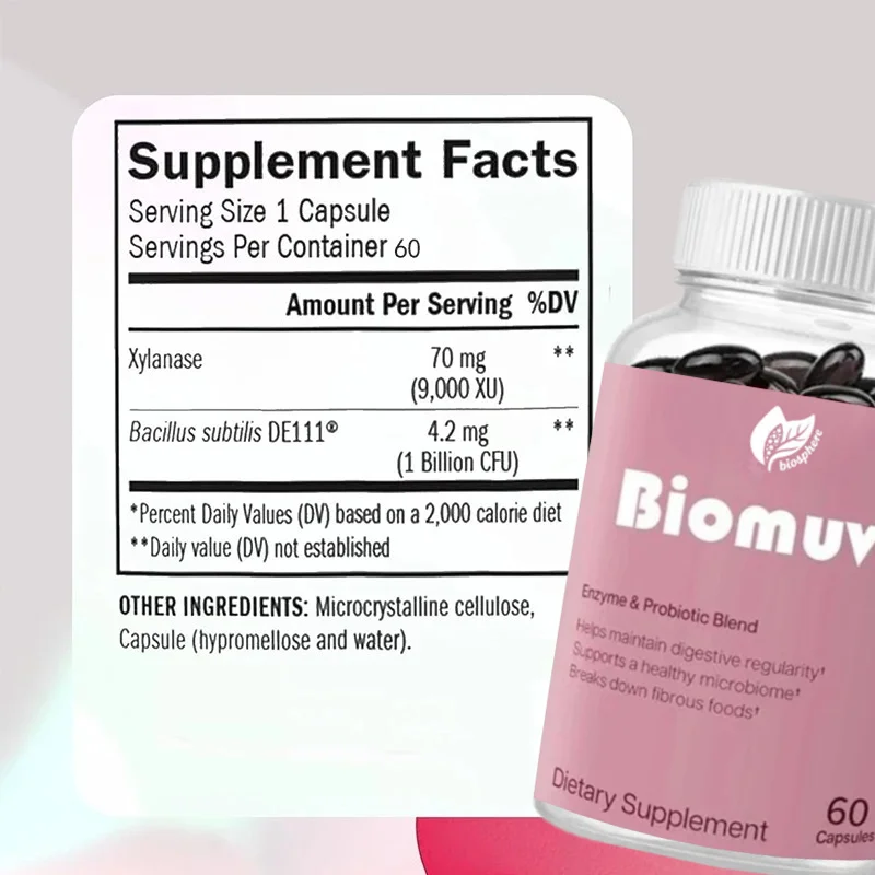 60 Capsules, Designed To Maintain Regularity and Health, A Combination of Enzymes, Probiotics, and Plant Ingredients