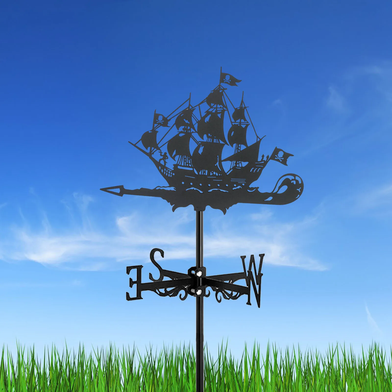 Wind Vane Sail Boat Black Metal Garden Outdoor Decoration Art For Yards And Farms