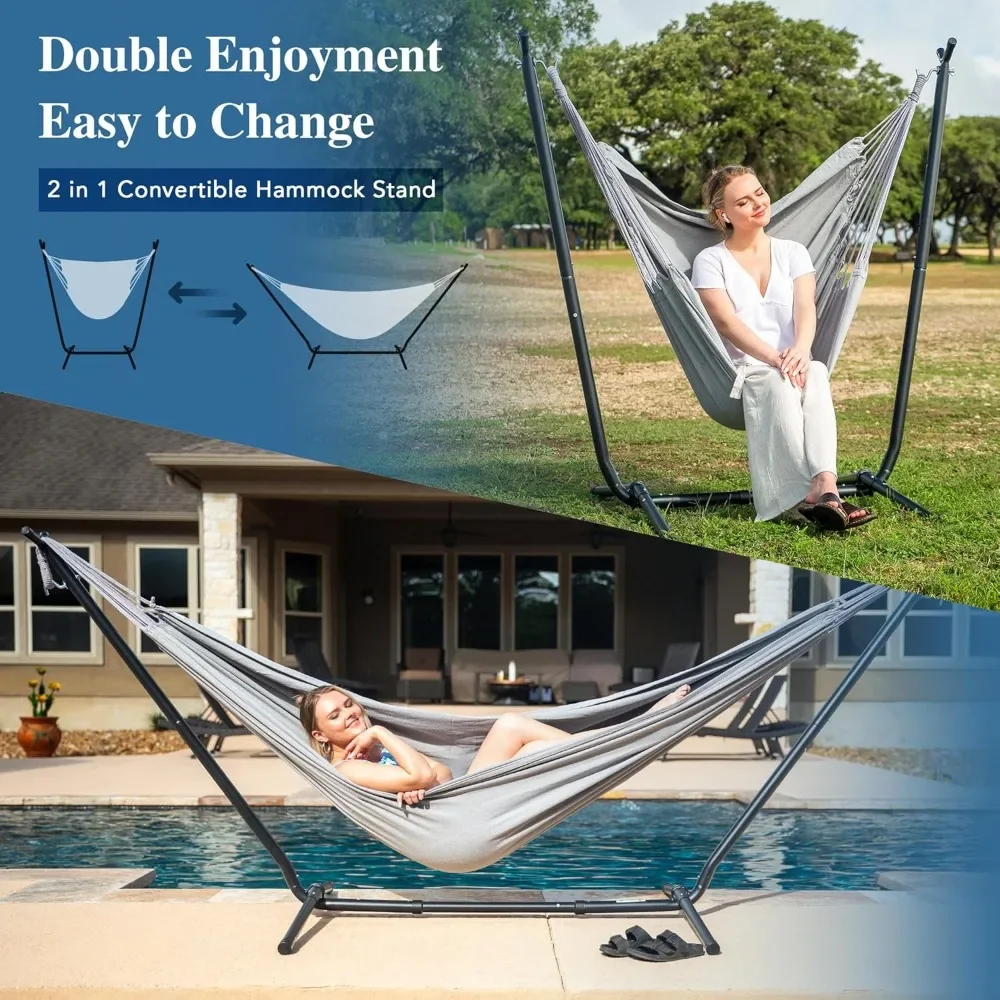 

2-in-1 Hammocks Hammock Chair with Stand, 475 lbs Capacity, Heavy Duty Two Person Hammock with Stand, Patent Pending,