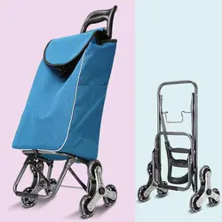 Foldable Shopping Cart Free Installation Grocery Portable Stainless Steel Trolley Waterproof Fabric Storage Bag  Big Wheels