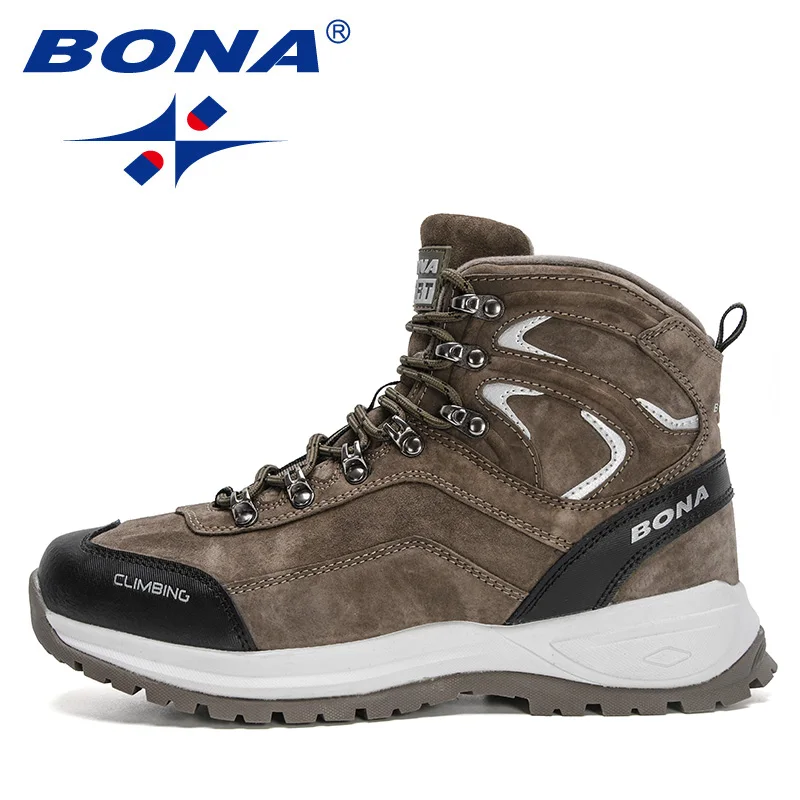 BONA New Designers Suede High Quality Hiking Shoes Men Winter Outdoor Trekking Mountain Boots Man Plush Warm Snow Boots