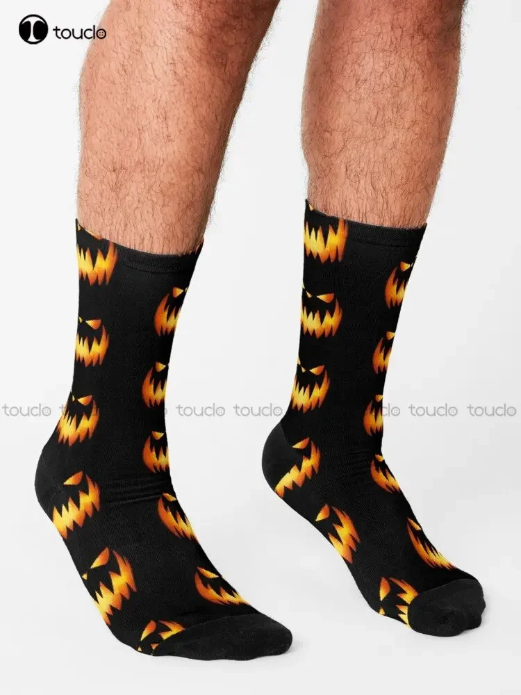 Smiling Pumpkin Halloween Horror Orange Movies Socks Winter Socks 360° Digital Print Christmas Gift Street Skateboard Socks