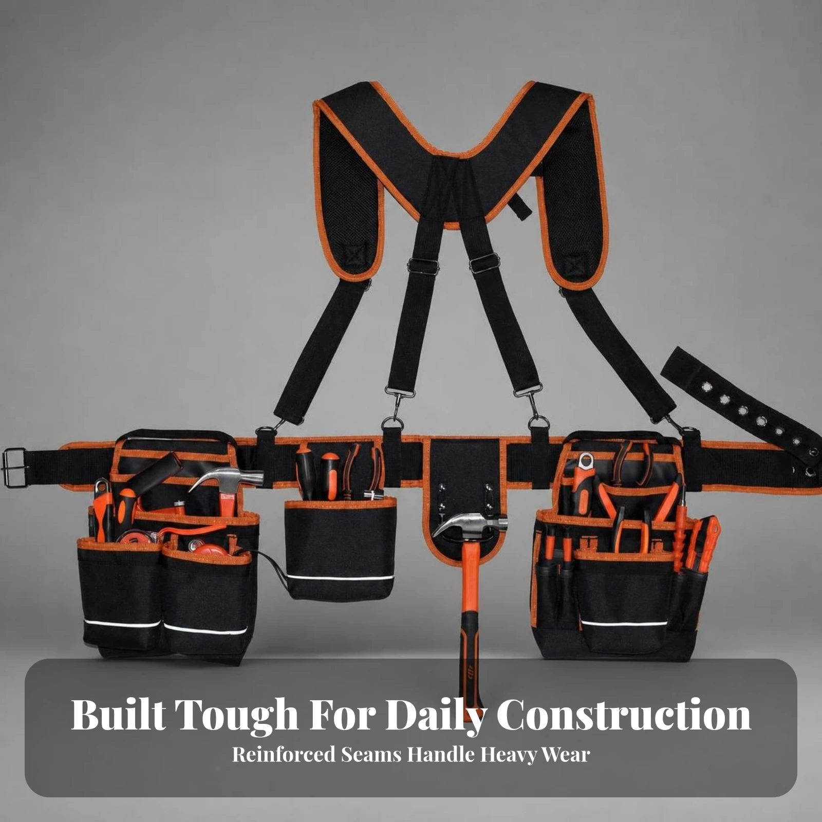 Tool Belt with Suspenders Waterproof Tool Belt with Pouches Gear Detachable Long-Lasting for Construction Workers, Roofing
