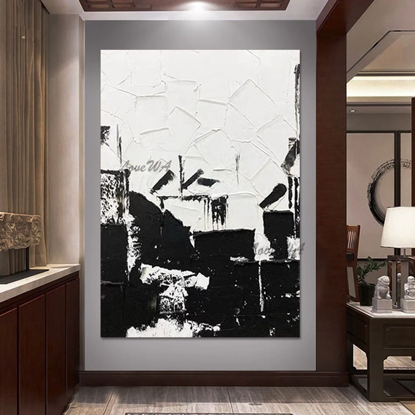 

Frameless Acrylic Wall Pictures for Living Room, Canvas Art Modern Decor Abstract Knife Painting, Hotel Artwork, Black and White