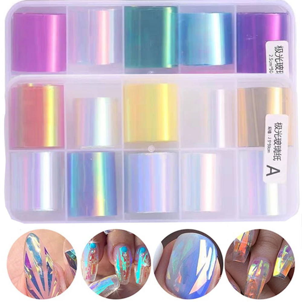 Tools Transfer Paper Mirror Glitter Decal Aurora Broken Glass Foils Nail Foil Film Nails Art Decoration Laser Cellophane