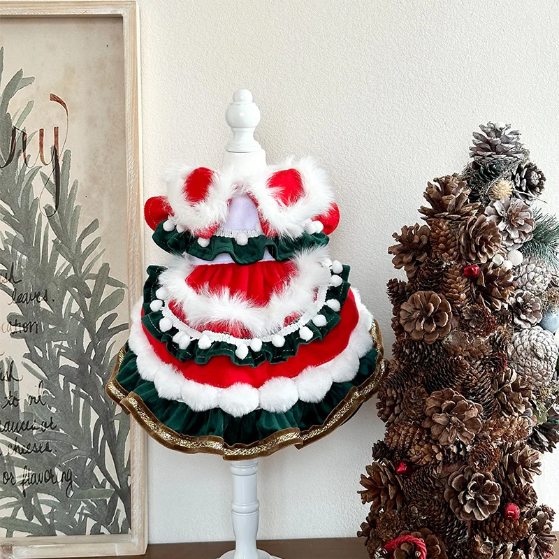 فستان أليف للقطط والكلاب، فستان أميرة عيد الميلاد المخملي للكلاب، ملابس الحيوانات الأليفة للكلاب والقطط الصغيرة، زي للكلاب والقطط #3