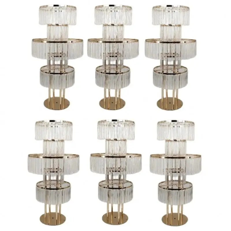 

1/2/4/6/10 Pcs Wedding Gold Vase Centerpiece Acrylic Flower Stand with Hanging Acrylic, 5 Tier Round Chandelier Base for Wedding