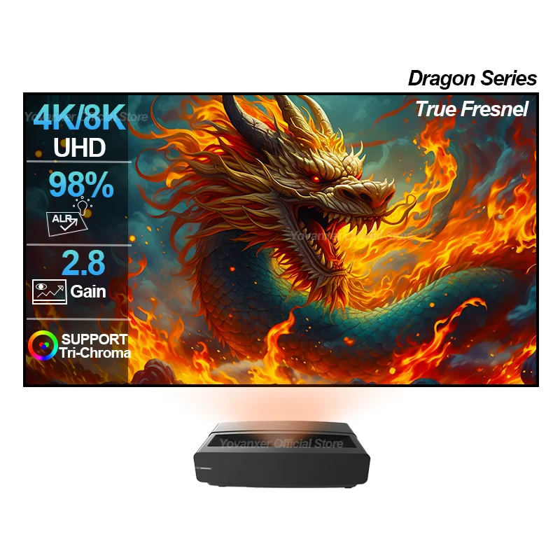NEW Dragon Series Fresnel 5.0 Pro ALR Fixed Frame Projection Screen Ambient Light Rejecting for Ultra Short Throw UST Projectors