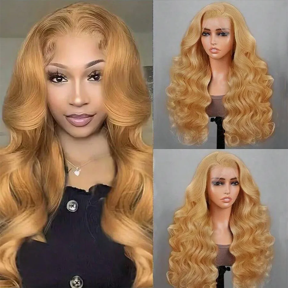 

30-дюймовые объемные волны, прозрачные парики спереди, предварительно сорванные парики для женщин с детскими волосами, медовый блондин, парики спереди, плотность 200%