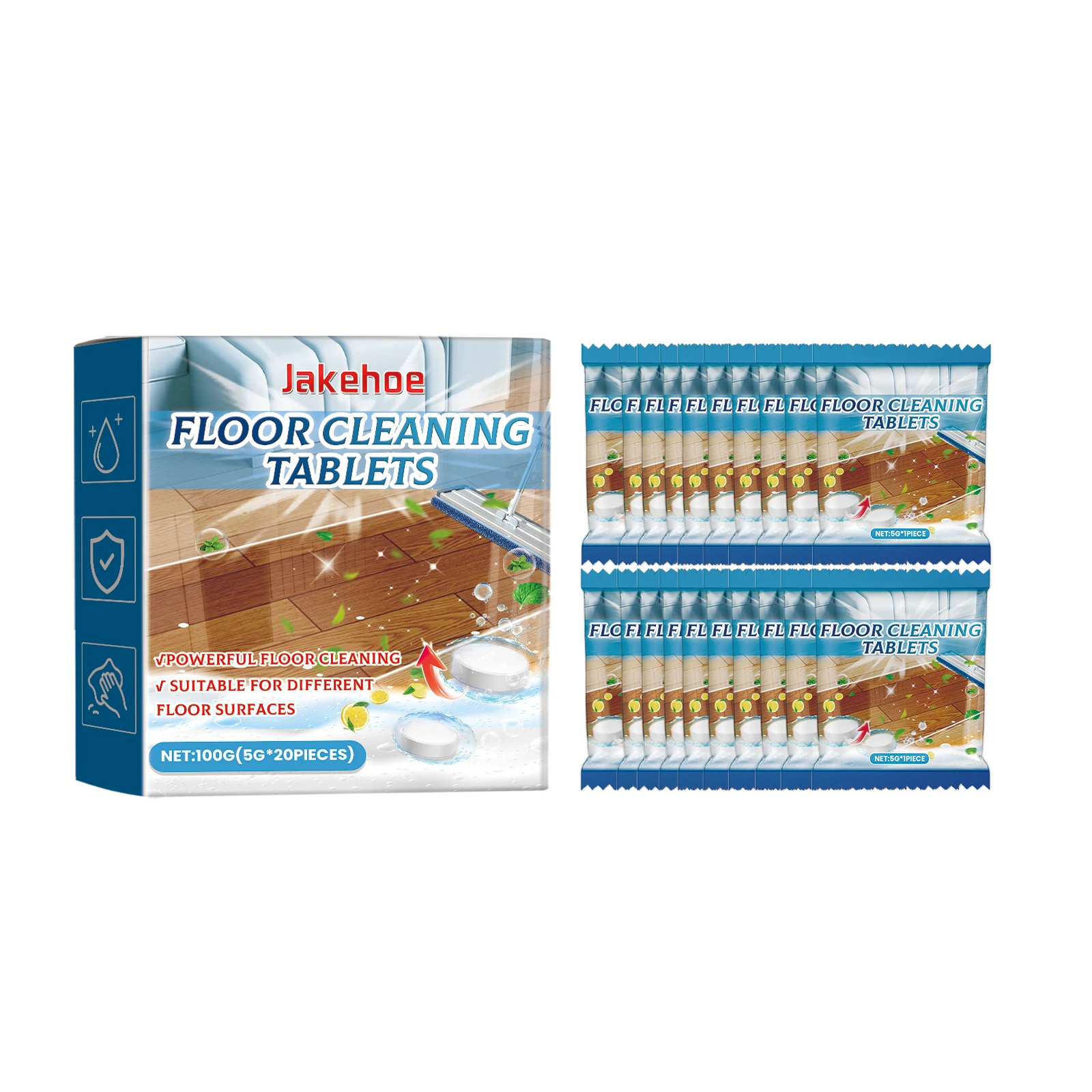 

Jakehoe Floor Cleaning Tablets, Gentle Wood & Tile Floor Cleaner with Lemon Scent, Removes Stains & Restores Shine, Effervescent