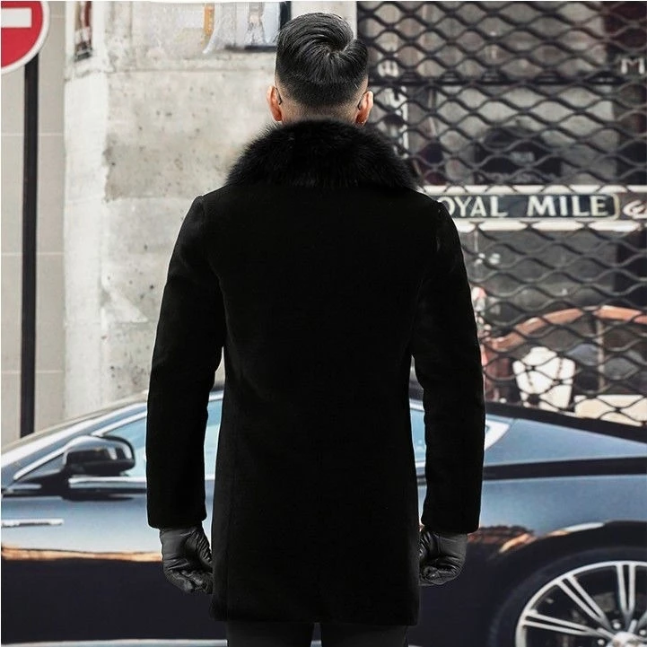 Men Winter Faux Fur Collar Coat Oversize Casual Long Thick Warm Overcoat Fake Fur Button Up Top Boys Outerwear Windbreaker Xxxl