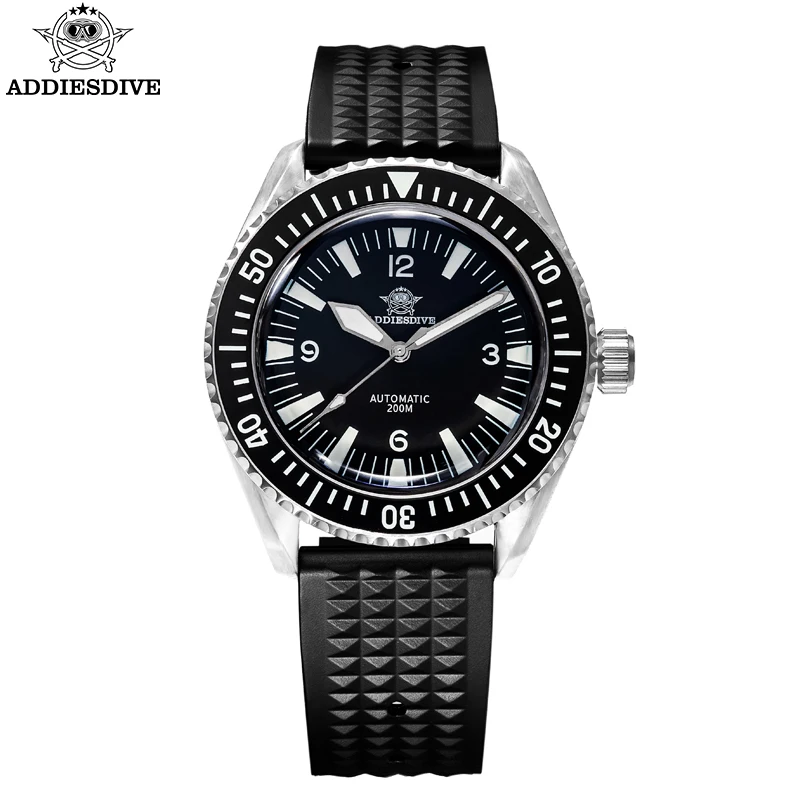 ADDIESDIVE Luxury NH35 Sapphire Men Watches 200m Dive Luminous Bubble Mirror Glass Watch for Man Business Black Dail WristWatch