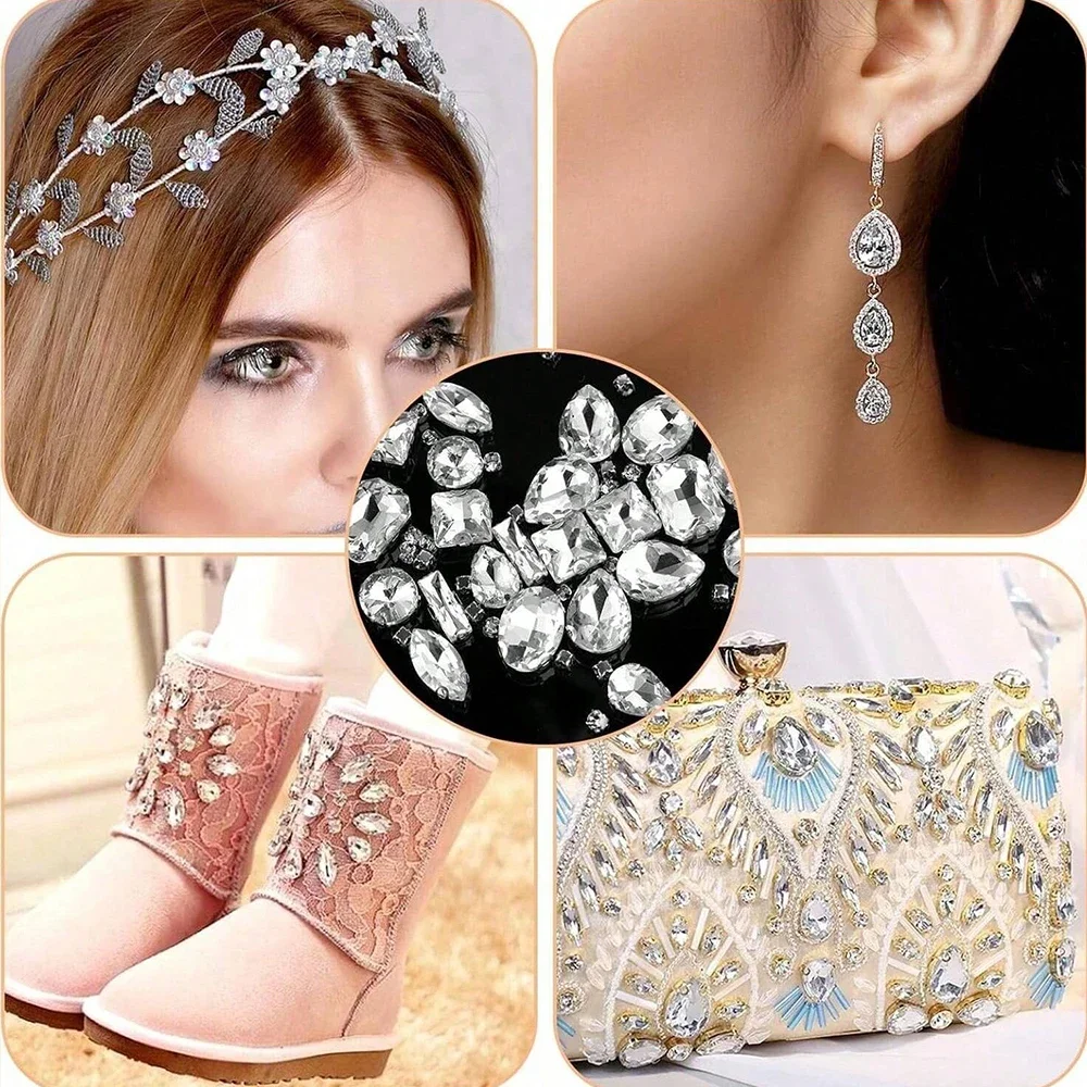 Glas-Kristall-Strasssteine, 240 Stück, transparent, gemischte Formen, flache Rückseite, zum Aufkleben, für DIY-Kleidung, Schuhe, Kostüme und Schmuckherstellung – Detail 5